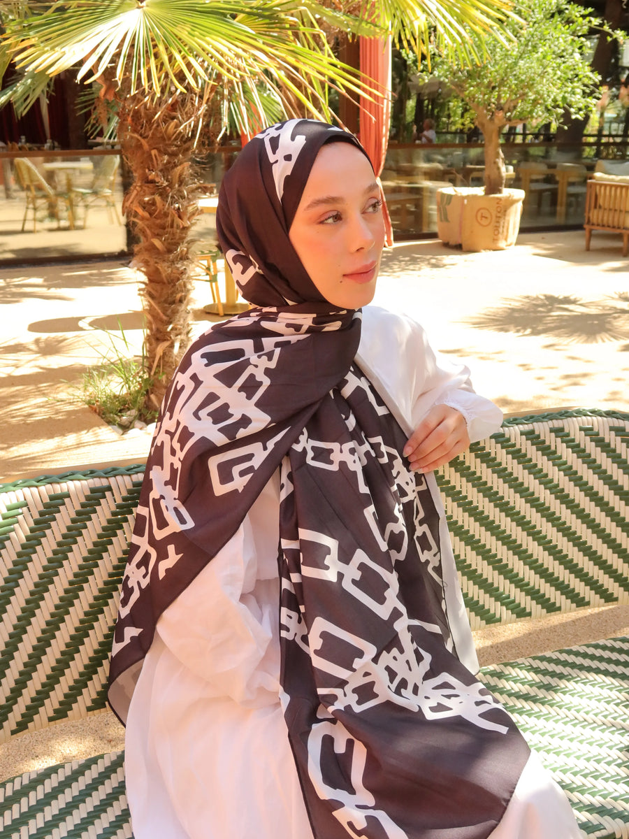 Black And White Medine İpeği Şal